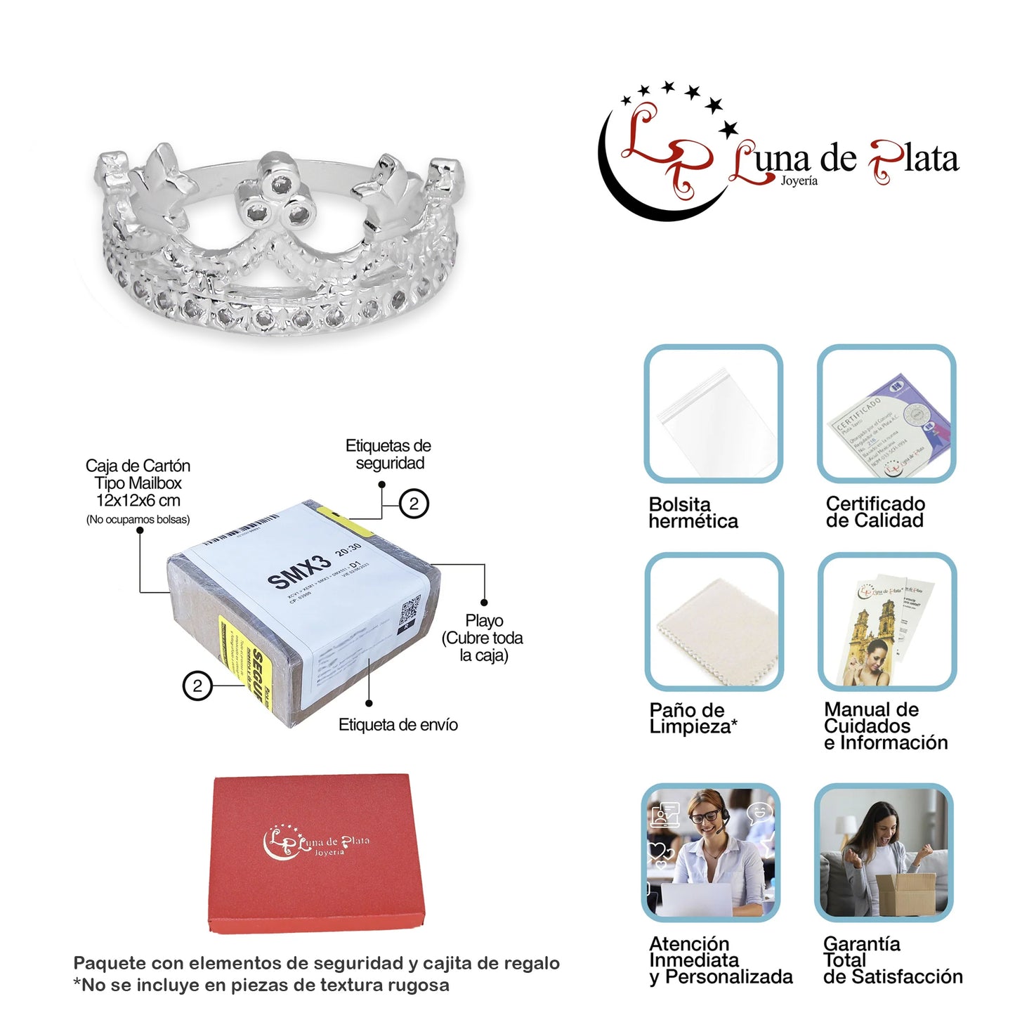 LPAD110 Anillo para Dama Mod Corona Trébol con Zirconia en Plata .925 Taxco Gro