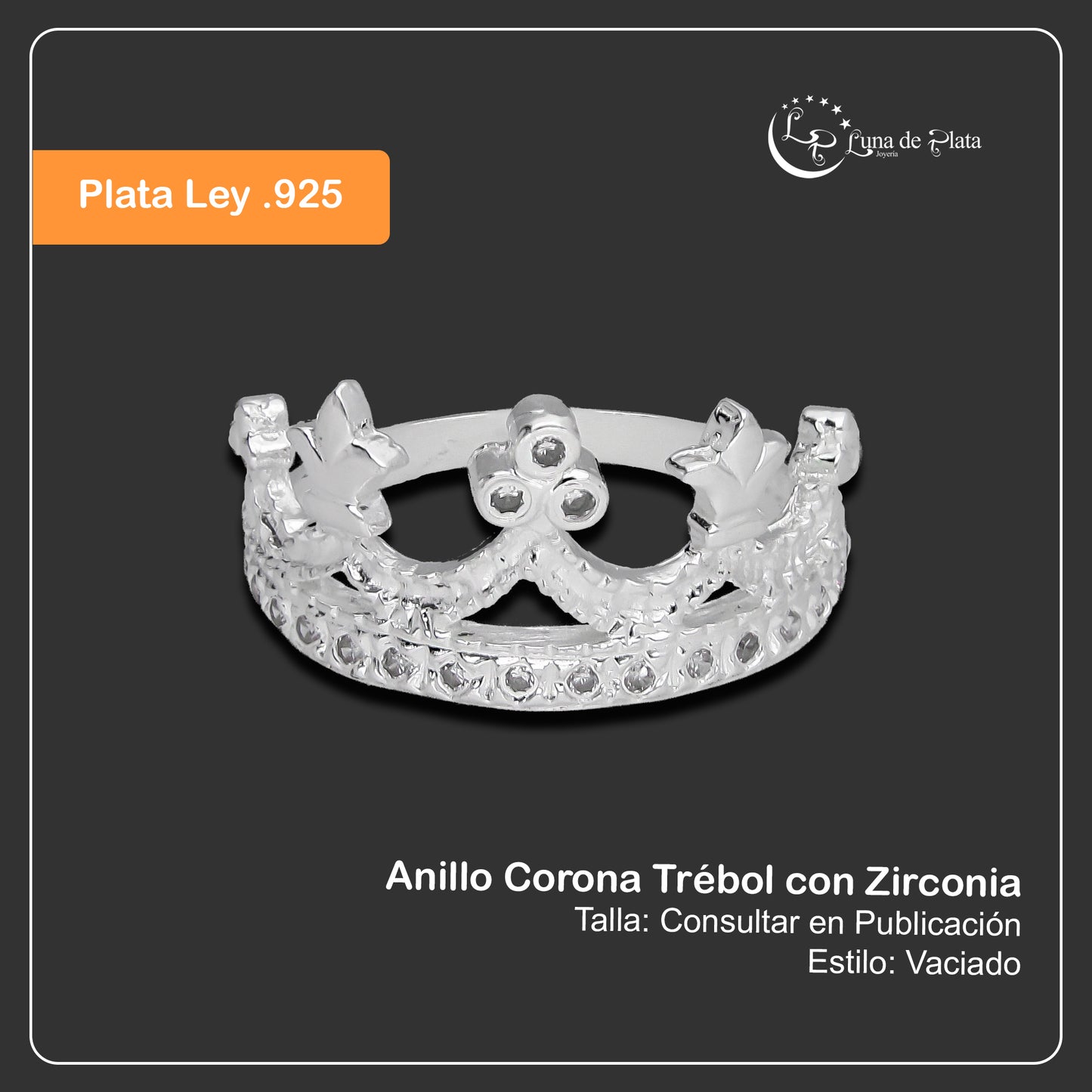 LPAD110 Anillo para Dama Mod Corona Trébol con Zirconia en Plata .925 Taxco Gro