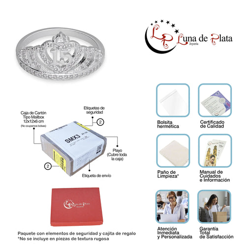 LPAD111 Anillo para Dama Mod Corona XV Años Corazón con Zirconia en Plata .925 Taxco Gro