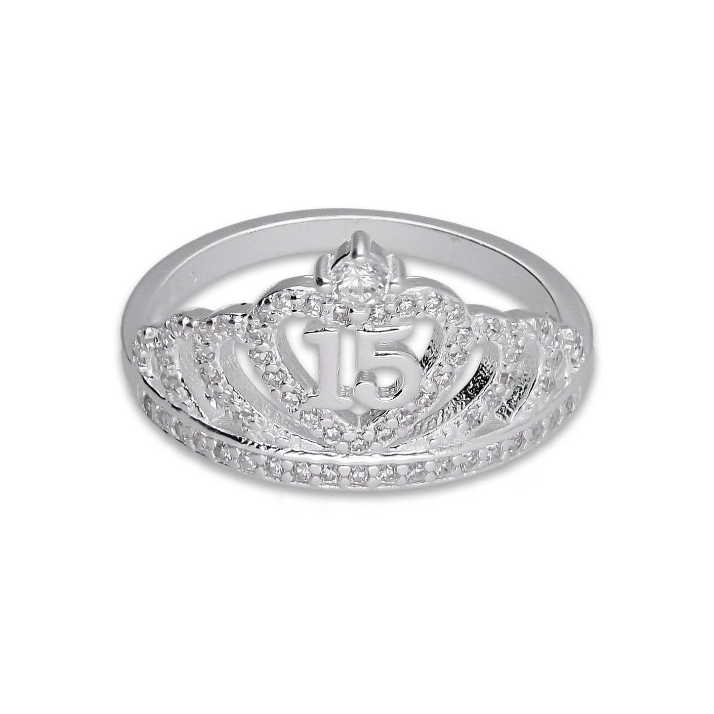 LPAD111 Anillo para Dama Mod Corona XV Años Corazón con Zirconia en Plata .925 Taxco Gro