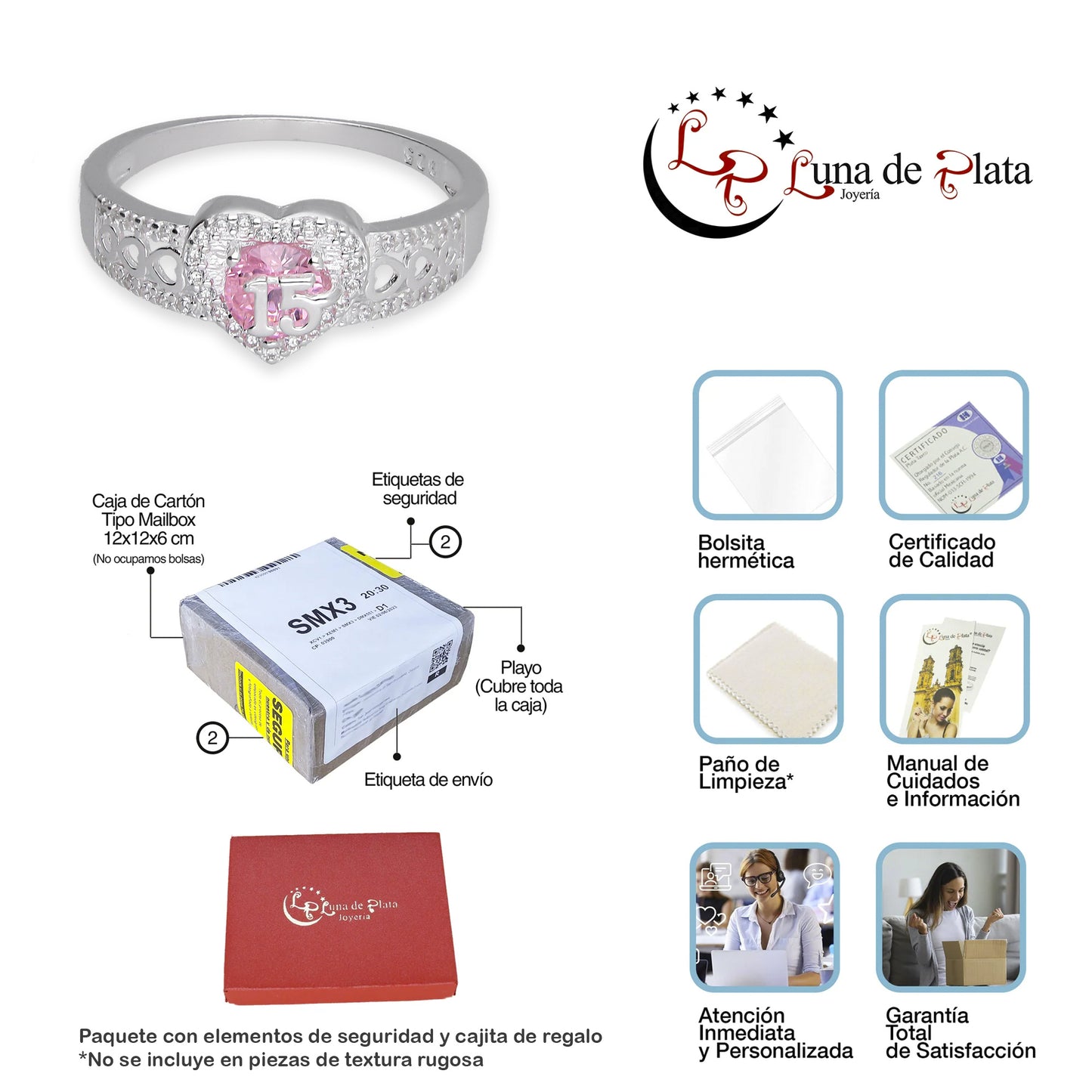 LPAD112 Anillo para Dama Mod Solitario Corazón XV Años con Zirconia en Plata .925 Taxco Gro