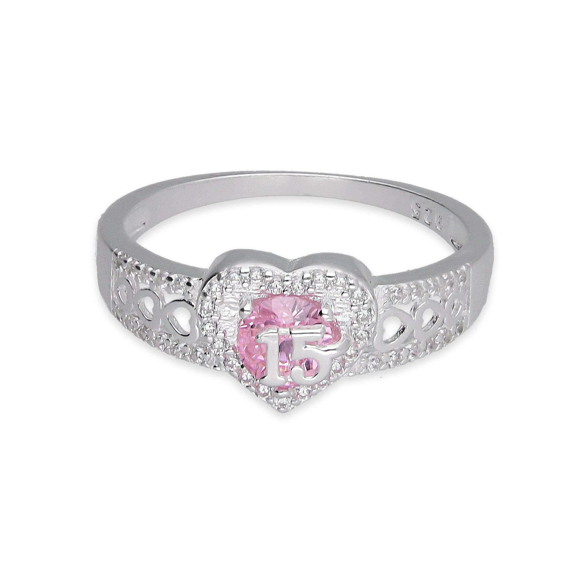 LPAD112 Anillo para Dama Mod Solitario Corazón XV Años con Zirconia en Plata .925 Taxco Gro