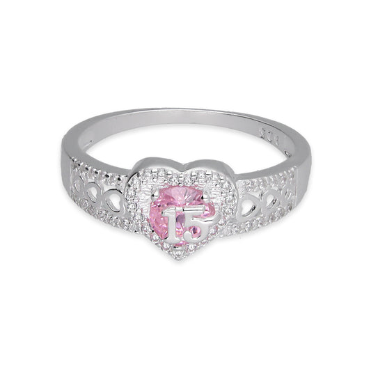 LPAD112 Anillo para Dama Mod Solitario Corazón XV Años con Zirconia en Plata .925 Taxco Gro