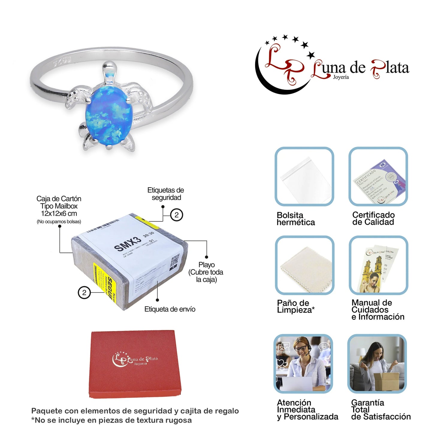 LPAD113 Anillo para Dama Mod Tortuga Ópalo Azul en Plata .925 Taxco Gro