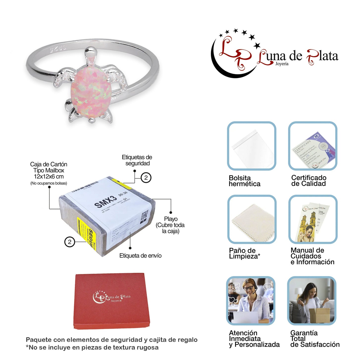 LPAD114 Anillo para Dama Mod Tortuga Ópalo Rosa en Plata .925 Taxco Gro