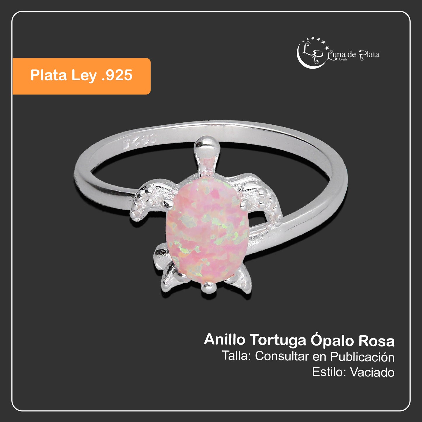 LPAD114 Anillo para Dama Mod Tortuga Ópalo Rosa en Plata .925 Taxco Gro