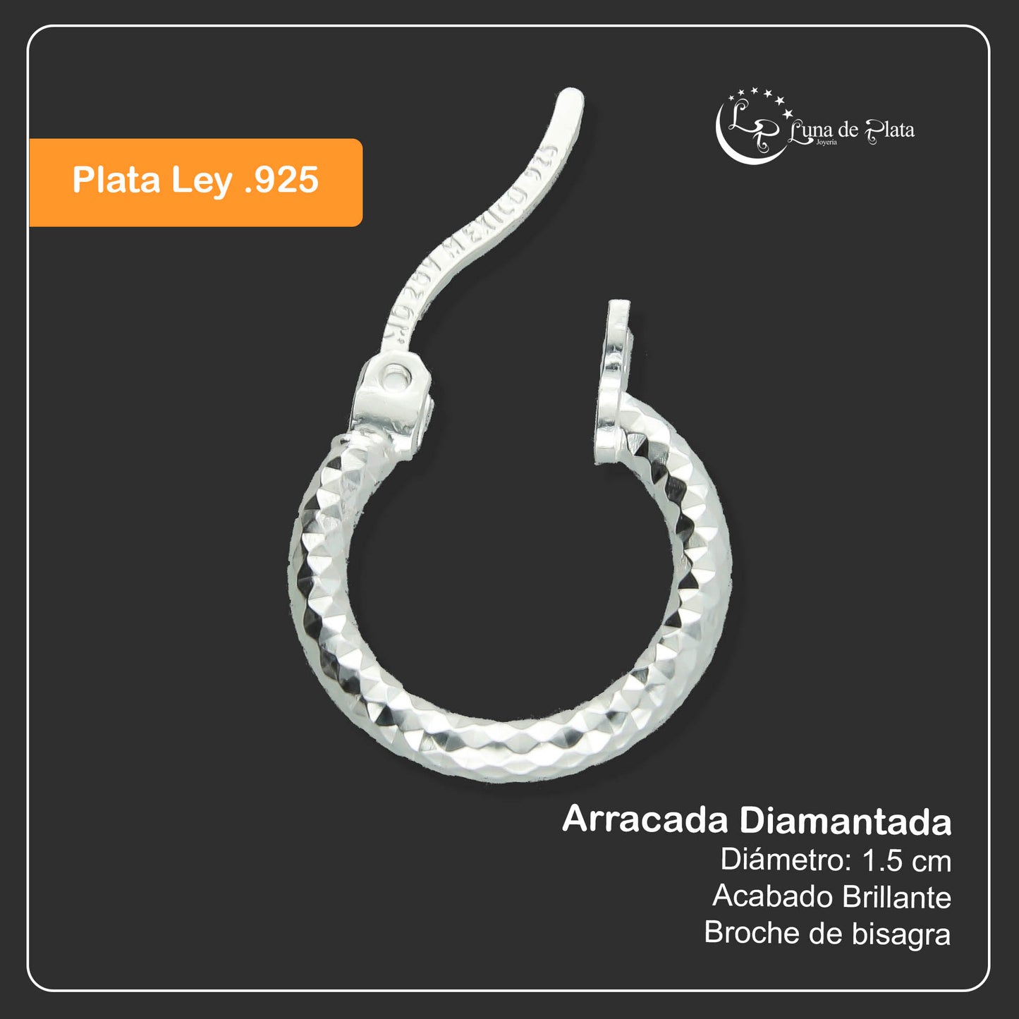 LPADI001 Arracada Diamantada 1.5 Cm De Diámetro 684572291