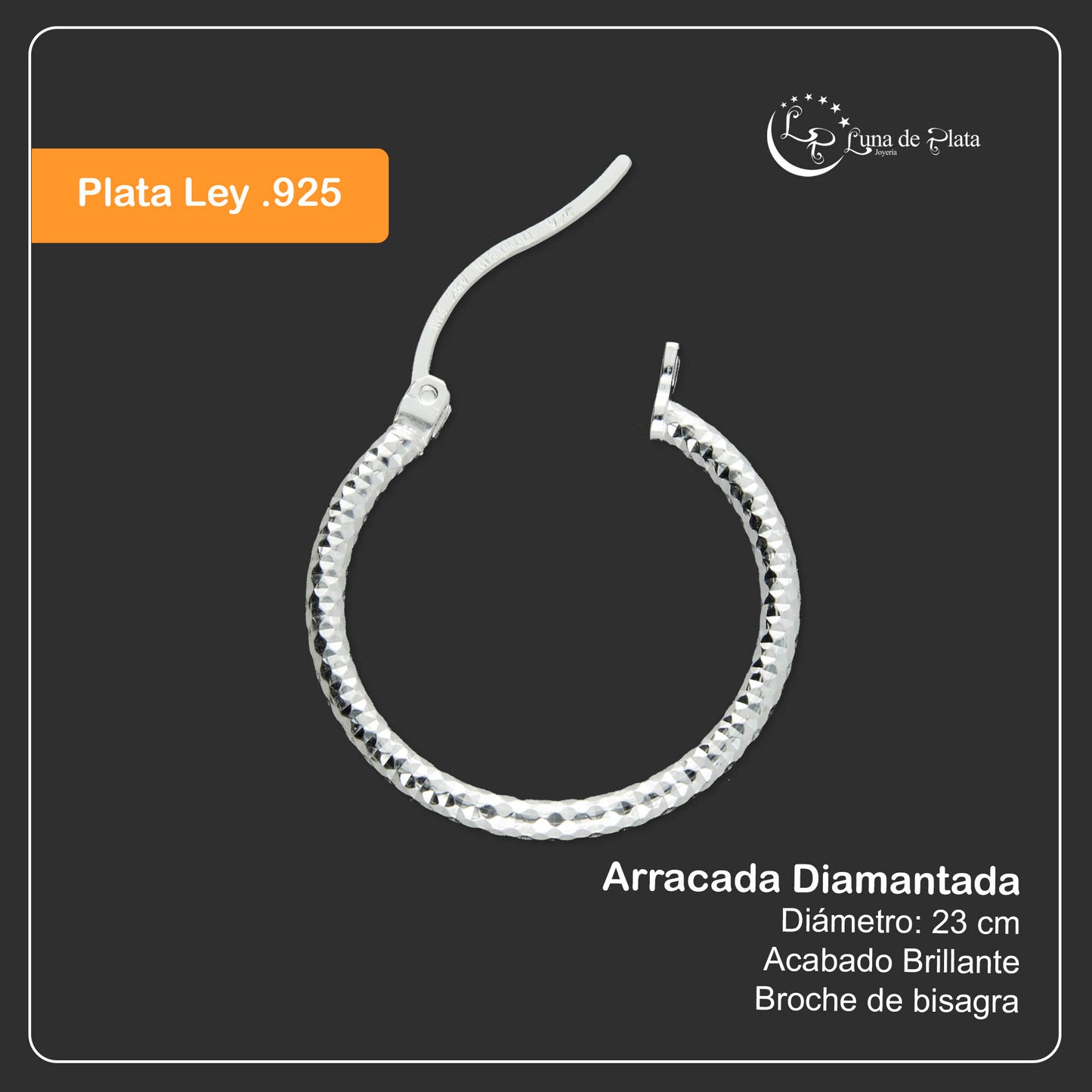 LPADI003 Arracada Diamantada 23 Mms De Diámetro MLM779265894