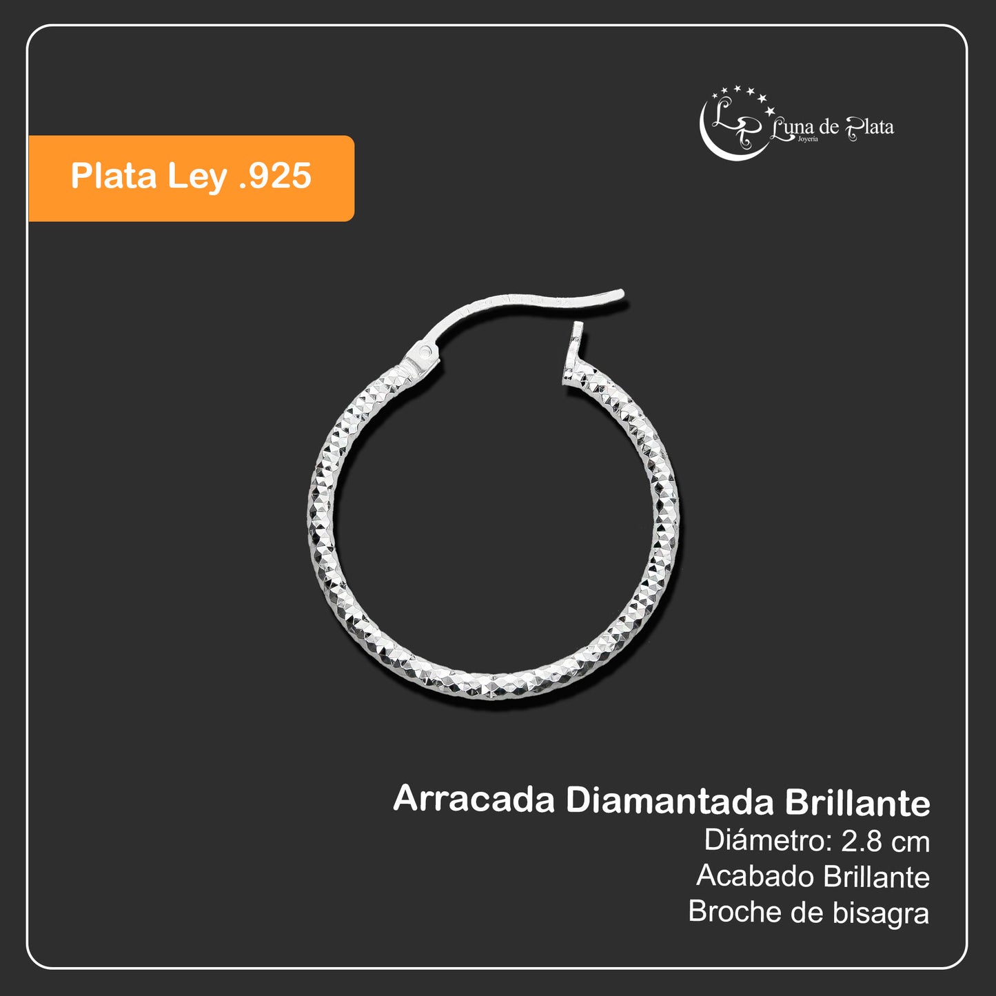 LPADI004 Arracada Diamantada 2.8 Cm De Diámetro 733217691