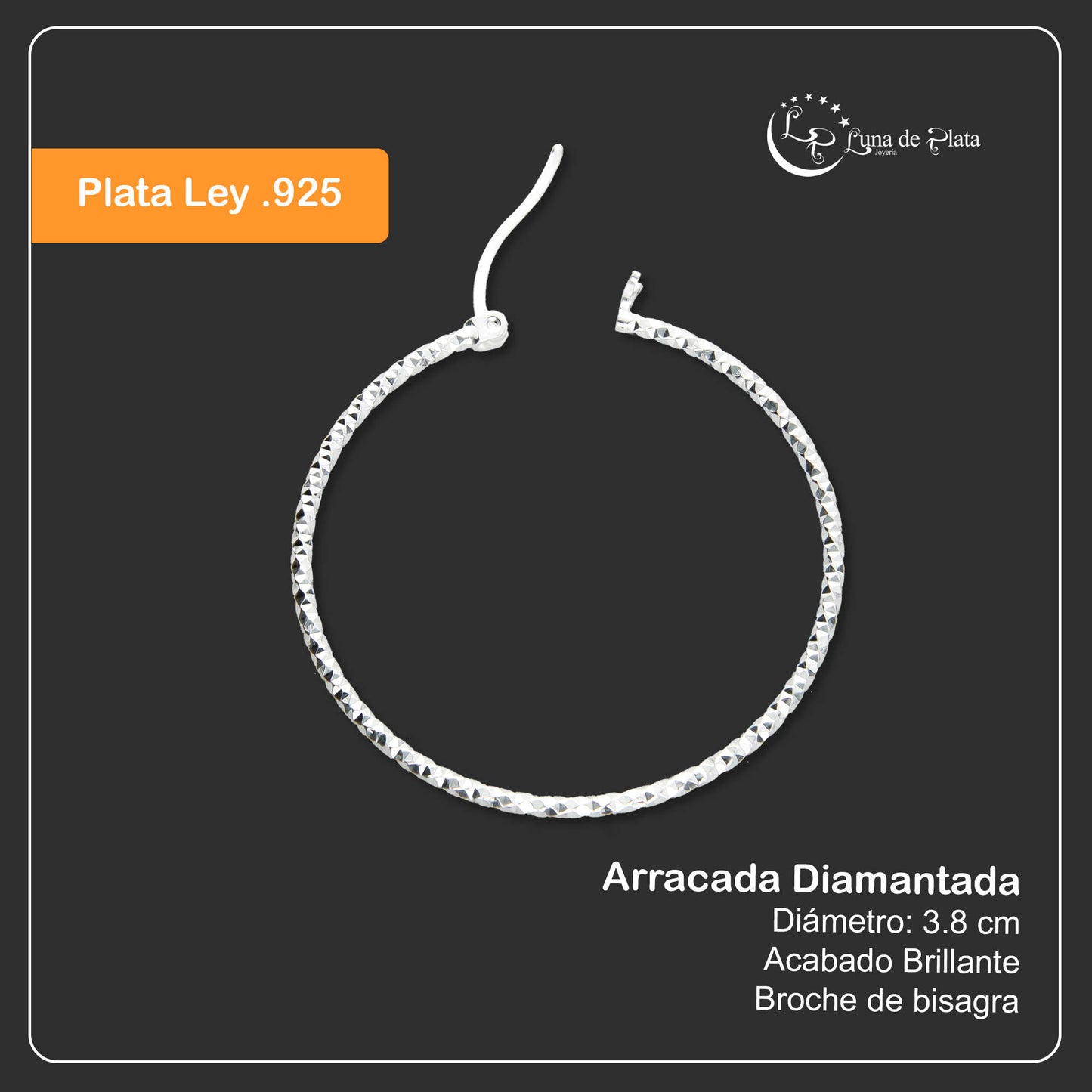 LPADI006 Arracada Diamantada 3.8 Cm De Diámetro 733217691