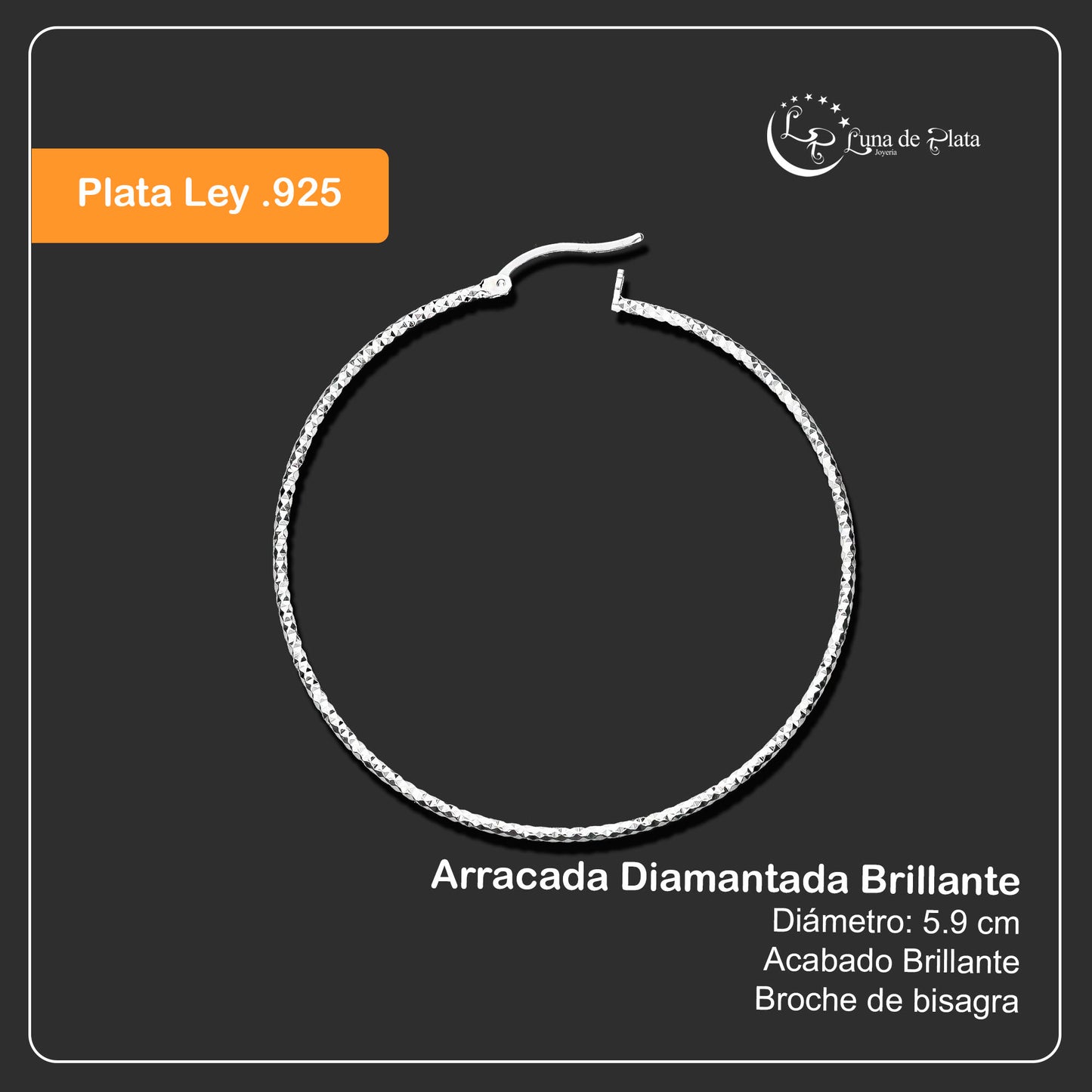 LPADI009 Arracada Diamantada 5.9 Cm De Diámetro 733225277