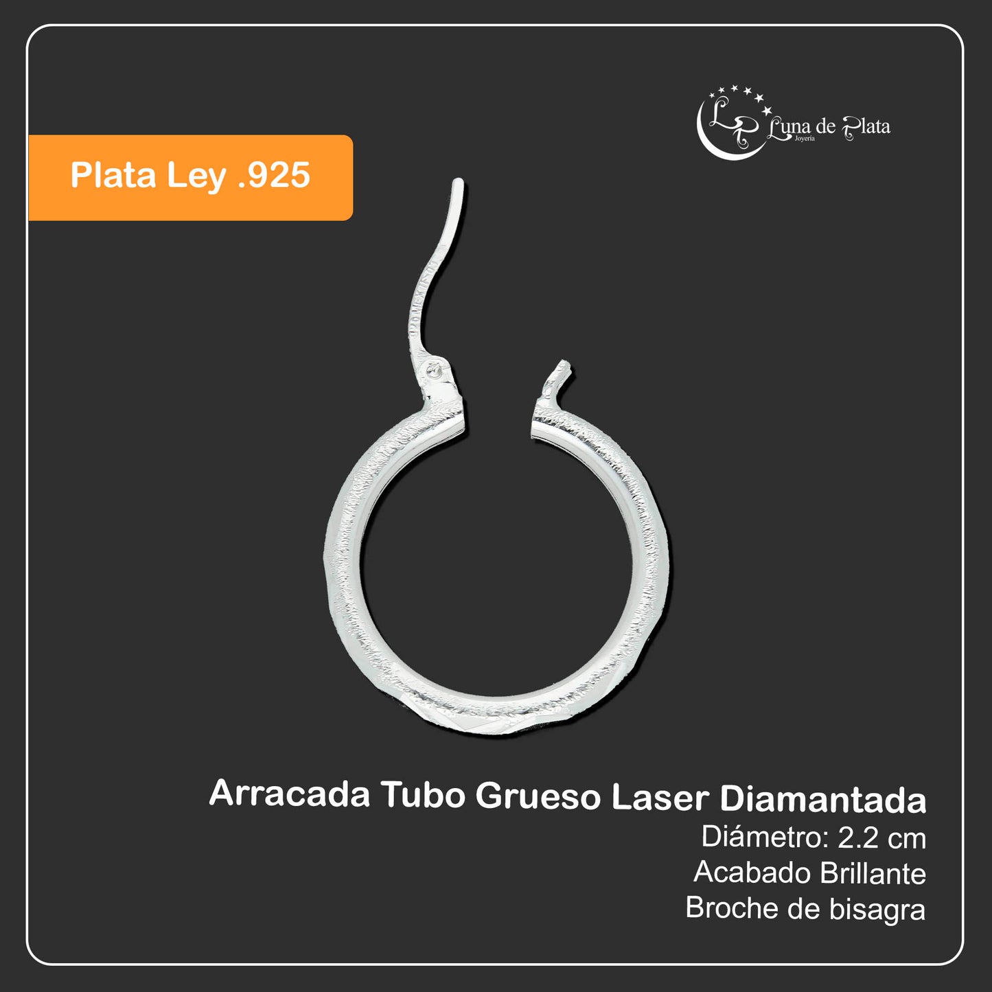 LPADI015 Arracadas De Plata .925 Tubo Grueso Laser Diamantadas Tam 1 MLM921620259