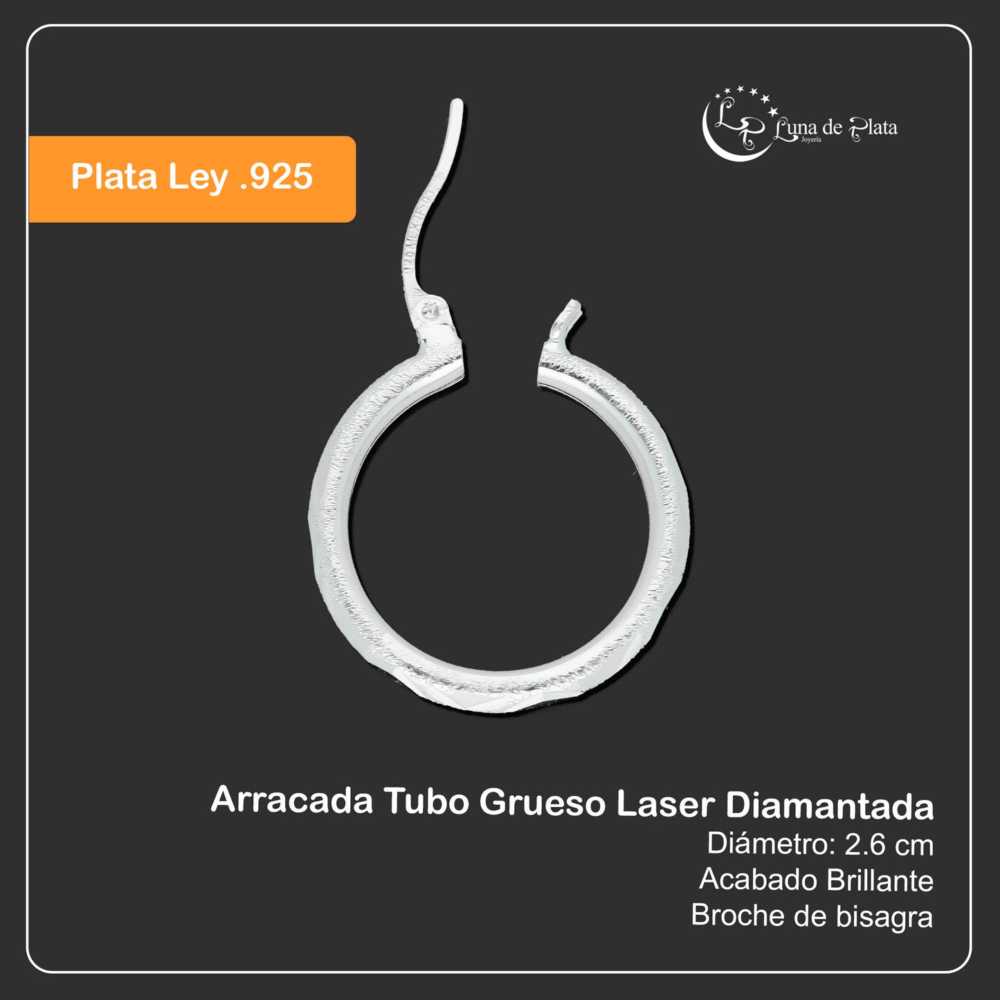 LPADI016 Arracadas De Plata .925 Tubo Grueso Laser Diamantadas Tam 2 MLM921624153