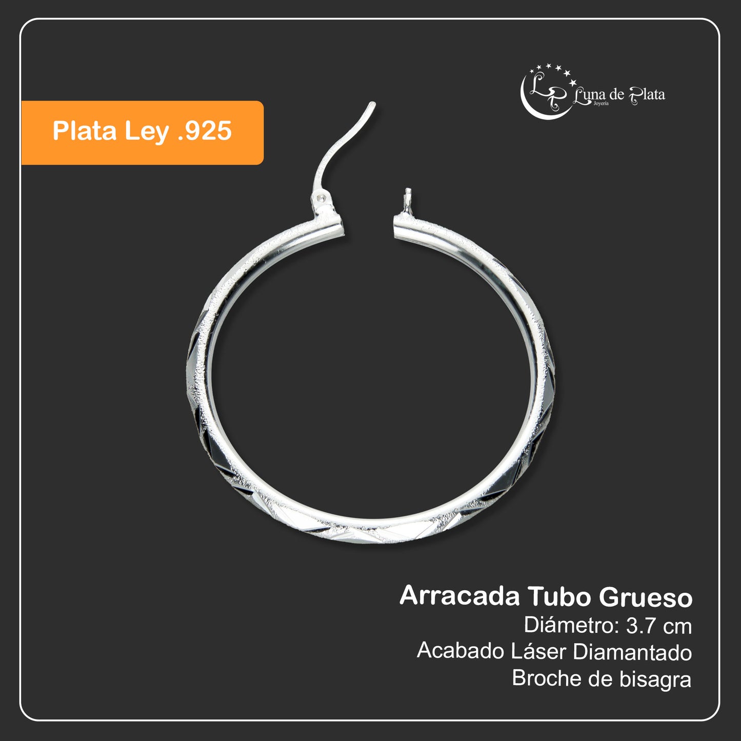 LPADI018 Arracadas De Plata .925 Tubo Grueso Laser Diamantadas Tam 4 MLM921620944