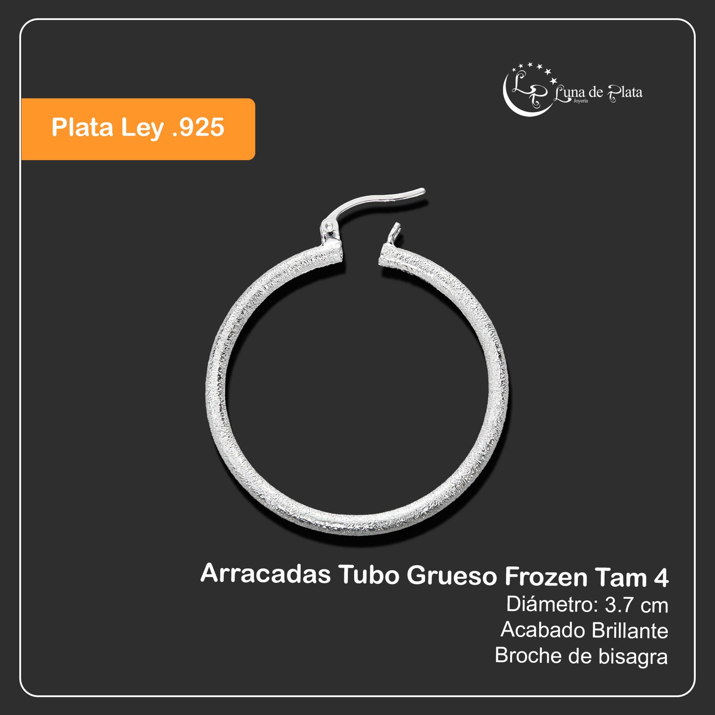 LPADI025 Arracadas De Plata .925 Tubo Grueso Frozen Tam 4 37 mm 1884560841