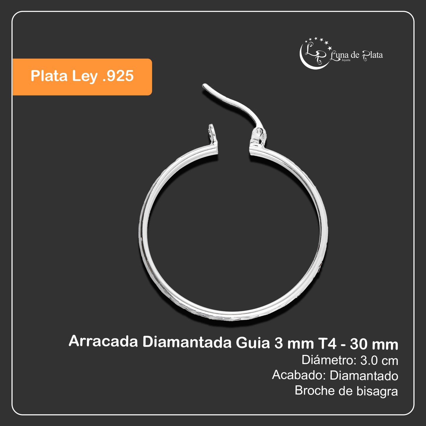 LPADI032 Arracada Diamantada Guia 3 mm T4 - 30 mm Plata .925 2027874013