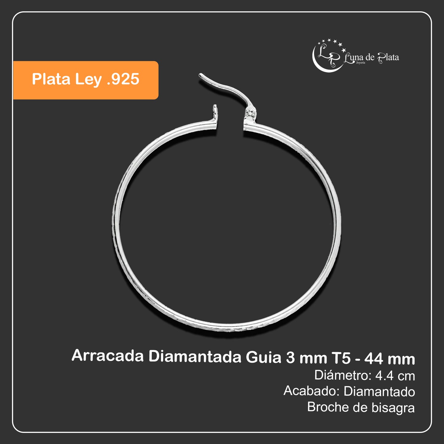 LPADI033 Arracada Diamantada Guia 3 mm T5 - 44 mm Plata .925 2913096284