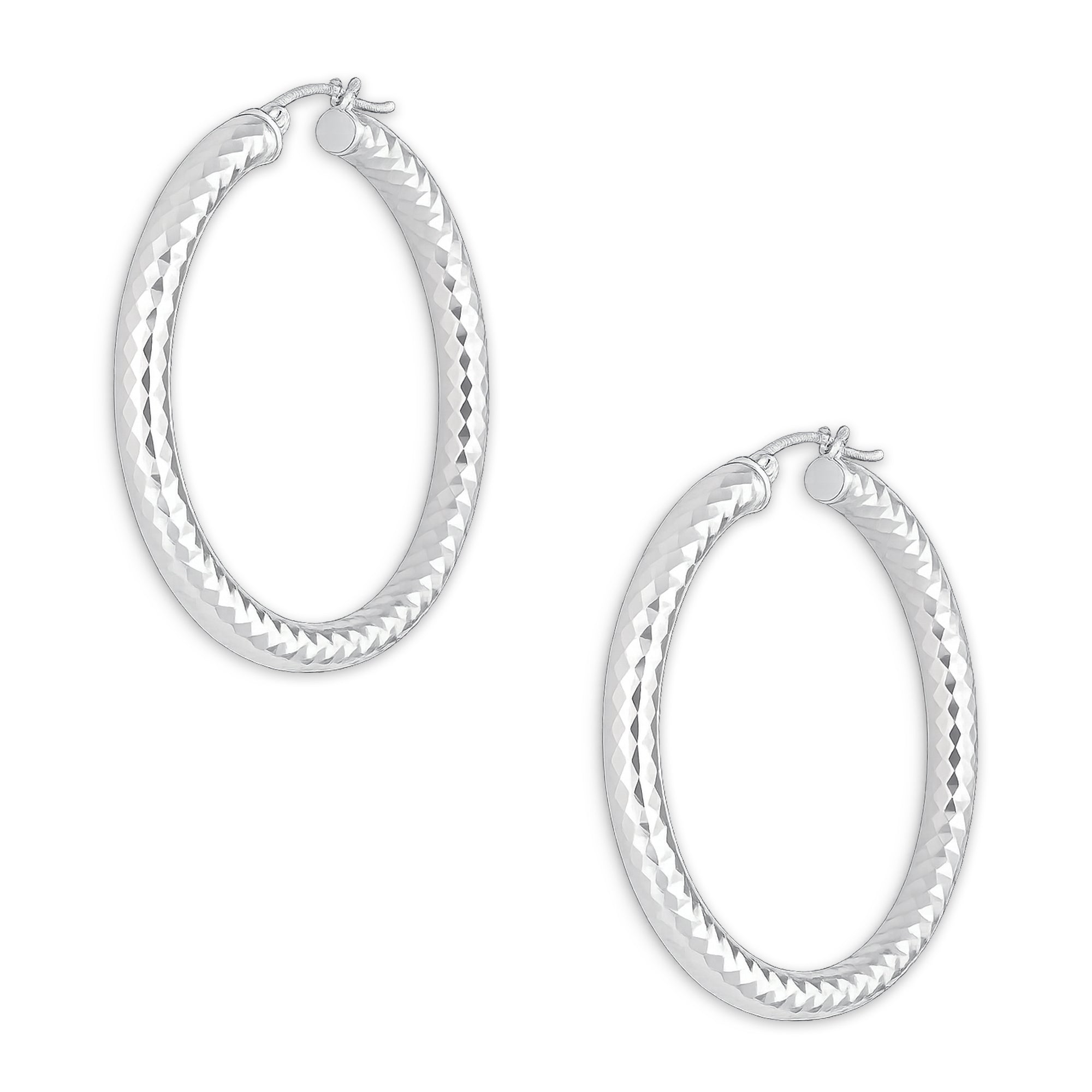 LPADI035 Arracada Diamantada Tubo Grueso Redondo Panal 5 mm 4.7 cm de Diámetro en Plata .925 2948047525
