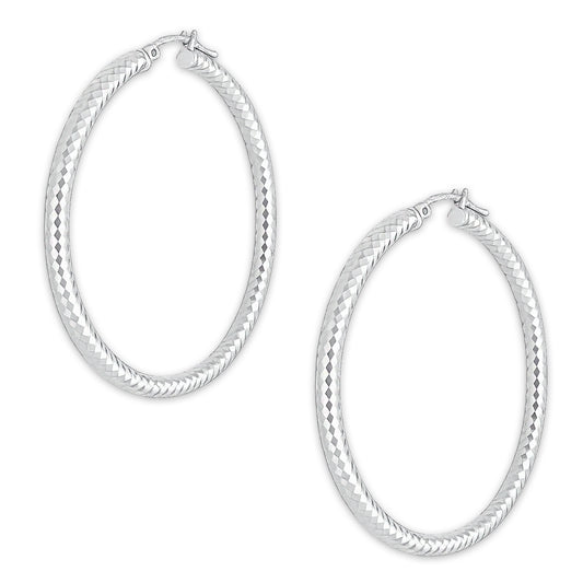 LPADI036 Arracada Diamantada Tubo Grueso Redondo Panal 3 mm 5 cm de Diámetro en Plata .925 2948059563