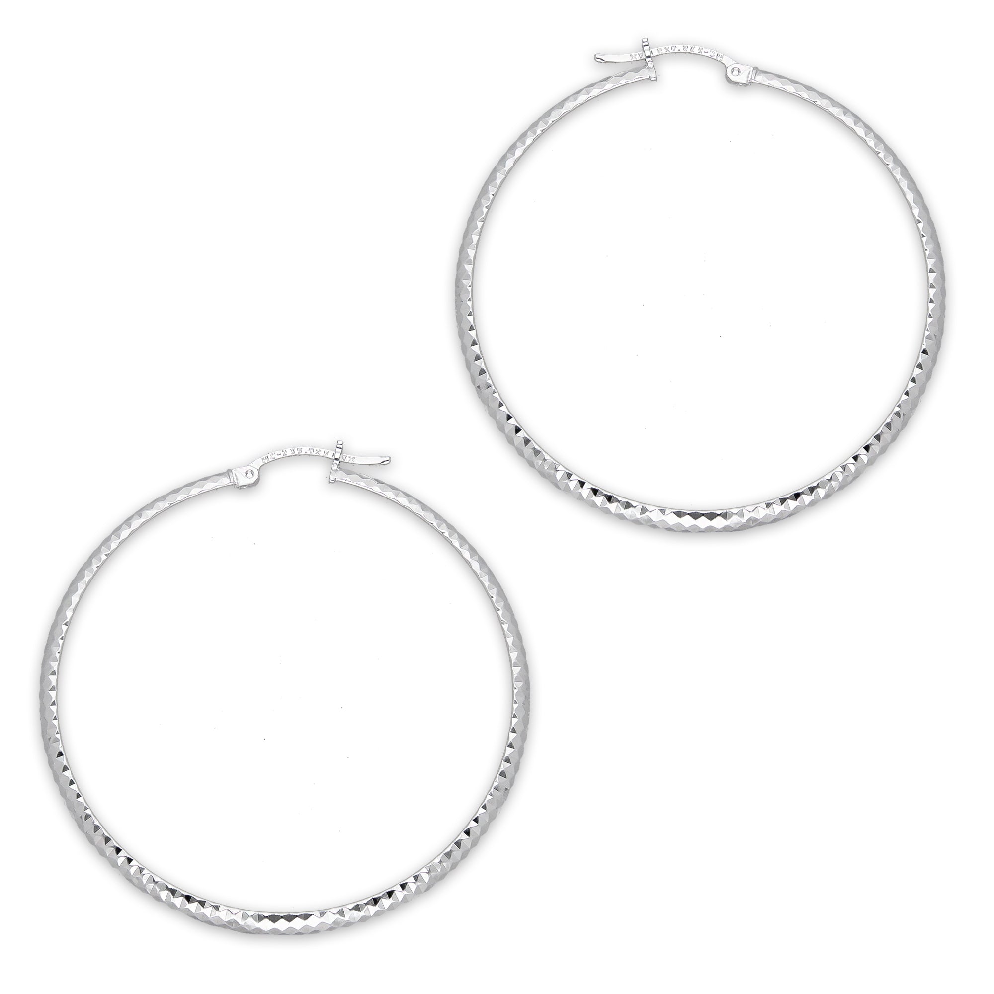 LPADI037 Arracada Diamantada Tubo Grueso Media Caña Panal 4 mm 5 cm de Diámetro en Plata .925 2948059561