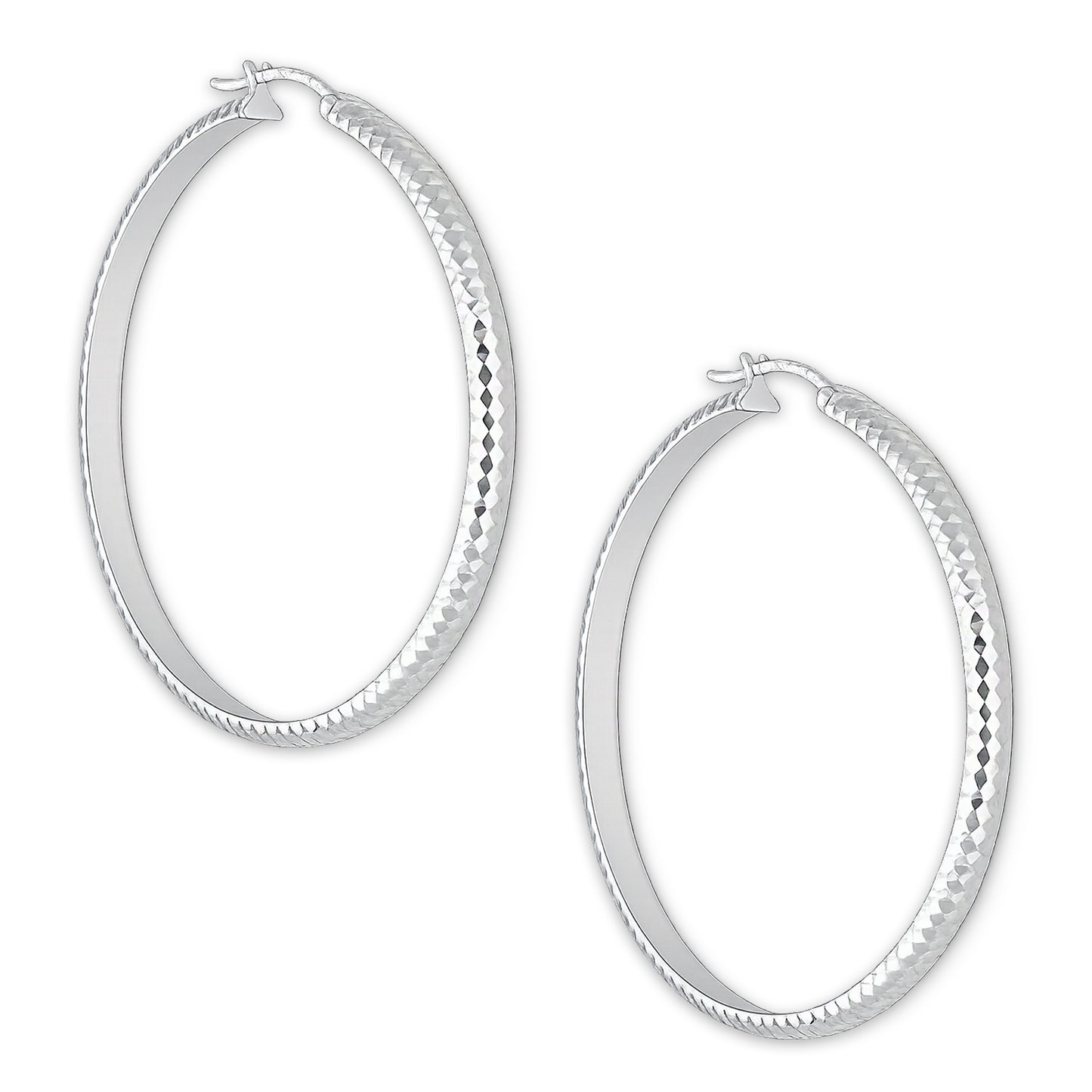LPADI037 Arracada Diamantada Tubo Grueso Media Caña Panal 4 mm 5 cm de Diámetro en Plata .925 2948059561