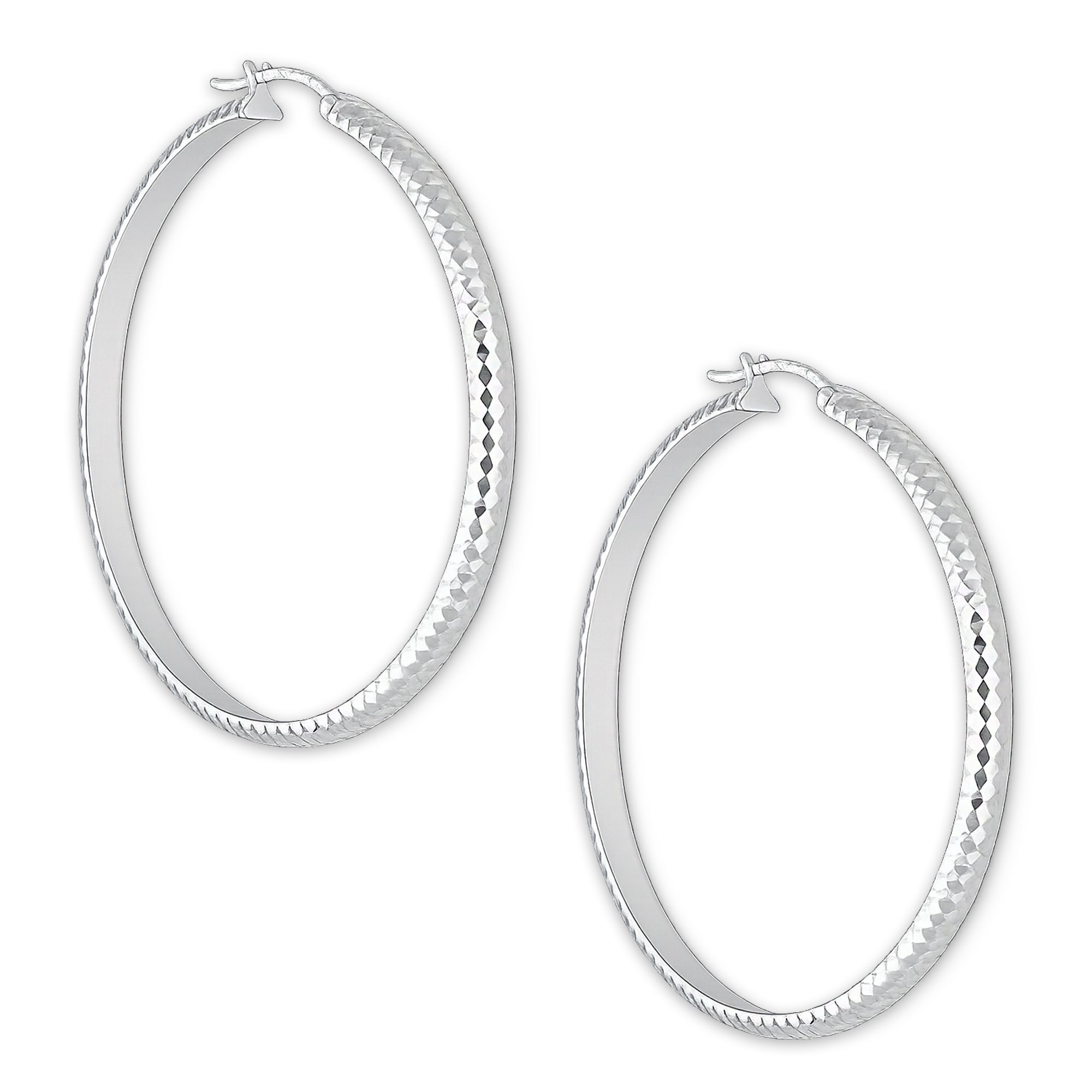 LPADI037 Arracada Diamantada Tubo Grueso Media Caña Panal 4 mm 5 cm de Diámetro en Plata .925 2948059561