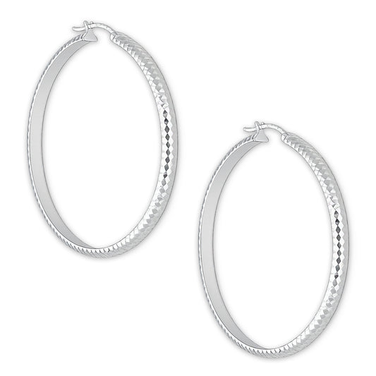 LPADI037 Arracada Diamantada Tubo Grueso Media Caña Panal 4 mm 5 cm de Diámetro en Plata .925 2948059561