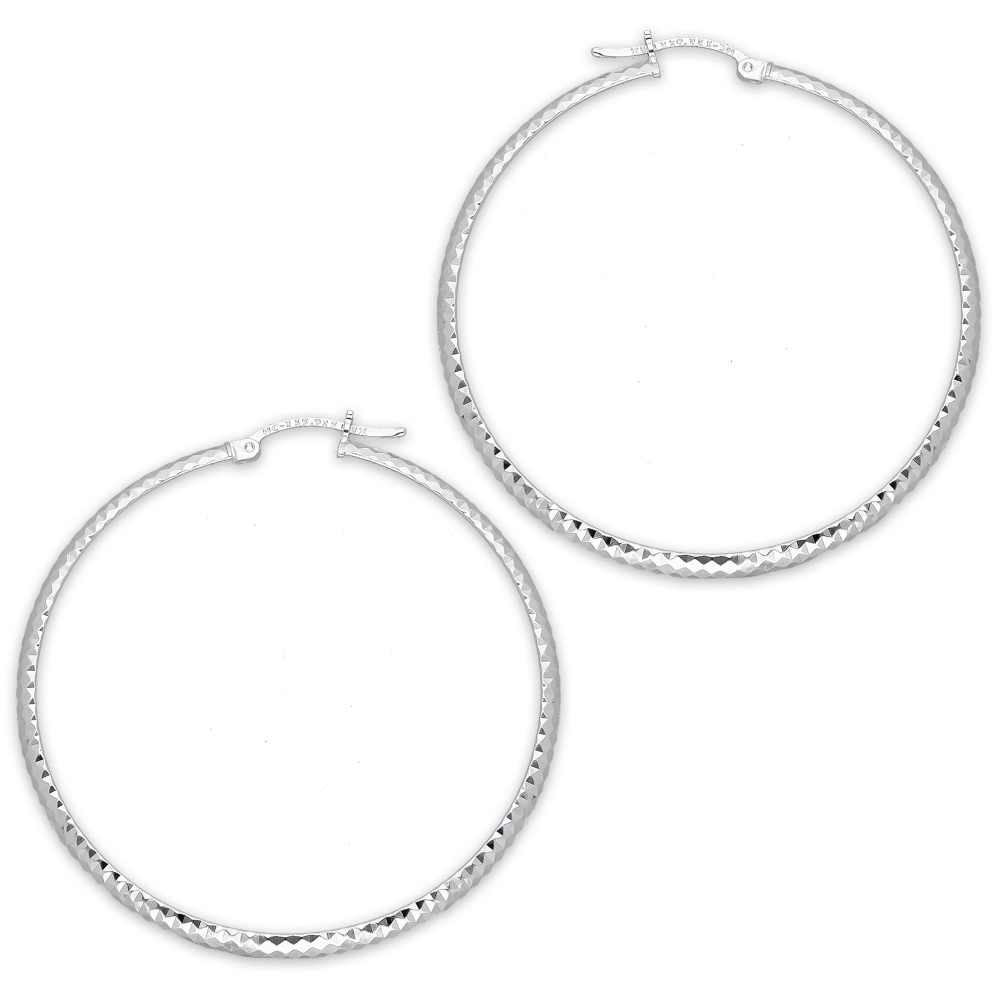 LPADI038 Arracada Diamantada Tubo Grueso Media Caña Panal 4 mm 6 cm de Diámetro en Plata .925 2948095669