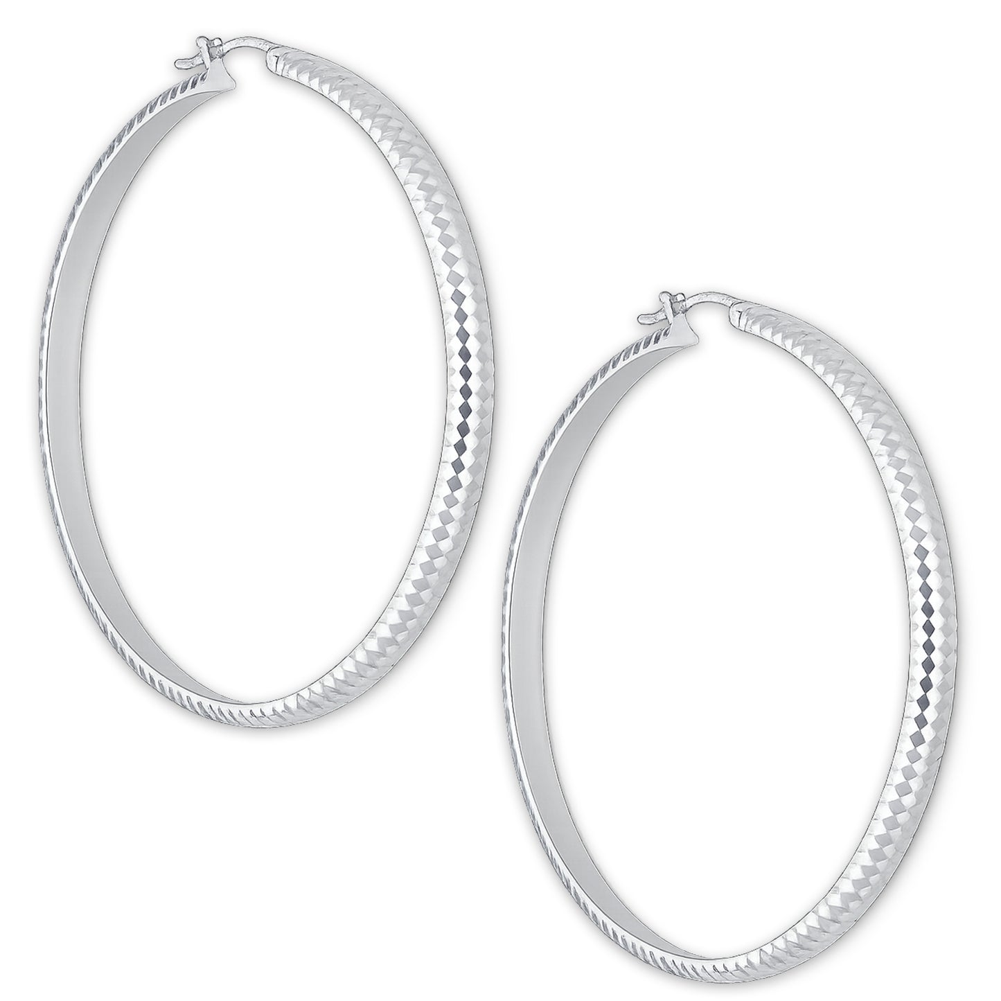LPADI038 Arracada Diamantada Tubo Grueso Media Caña Panal 4 mm 6 cm de Diámetro en Plata .925 2948095669