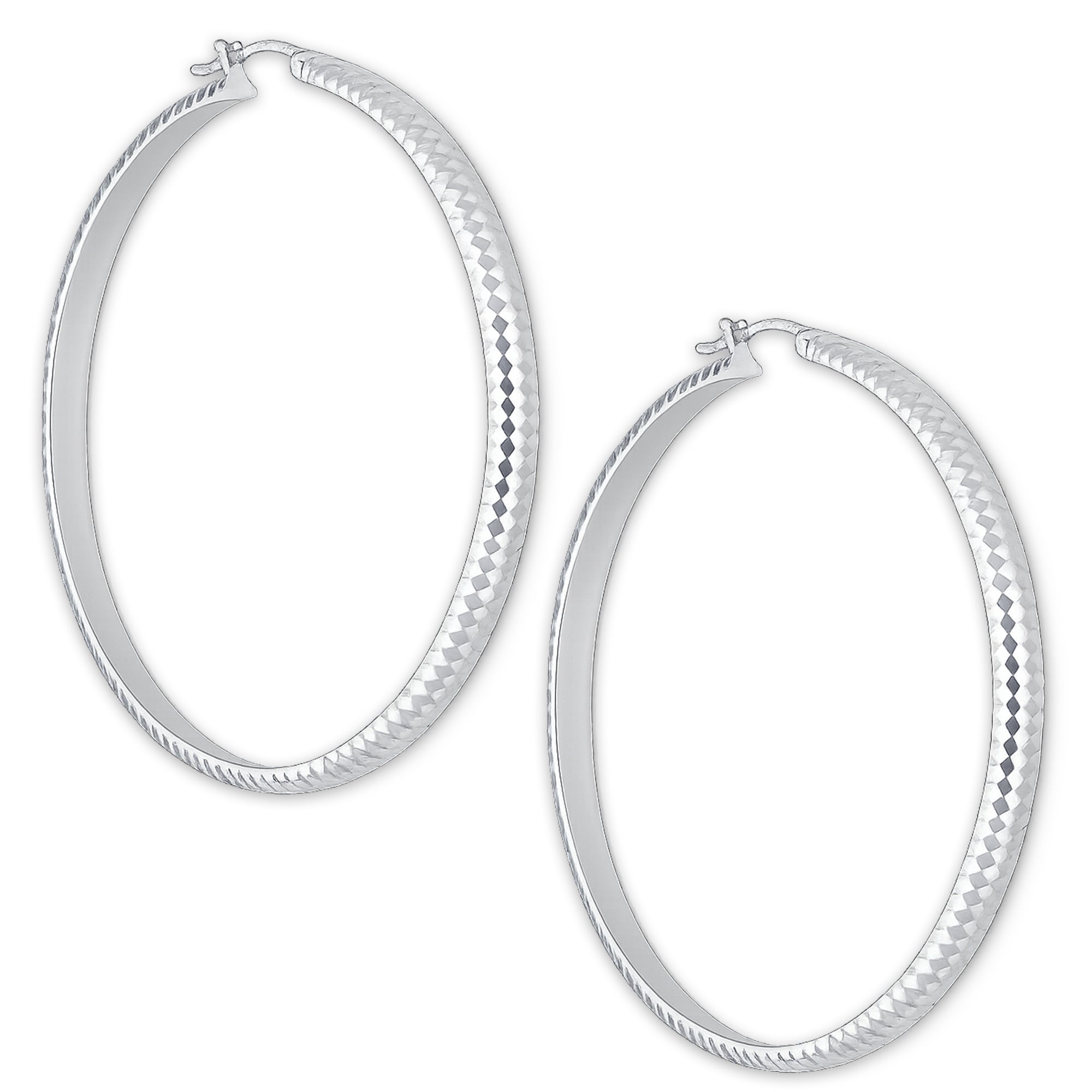 LPADI038 Arracada Diamantada Tubo Grueso Media Caña Panal 4 mm 6 cm de Diámetro en Plata .925 2948095669