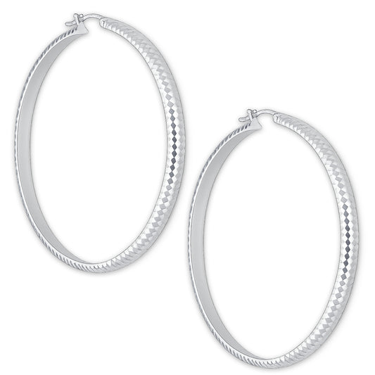 LPADI038 Arracada Diamantada Tubo Grueso Media Caña Panal 4 mm 6 cm de Diámetro en Plata .925 2948095669