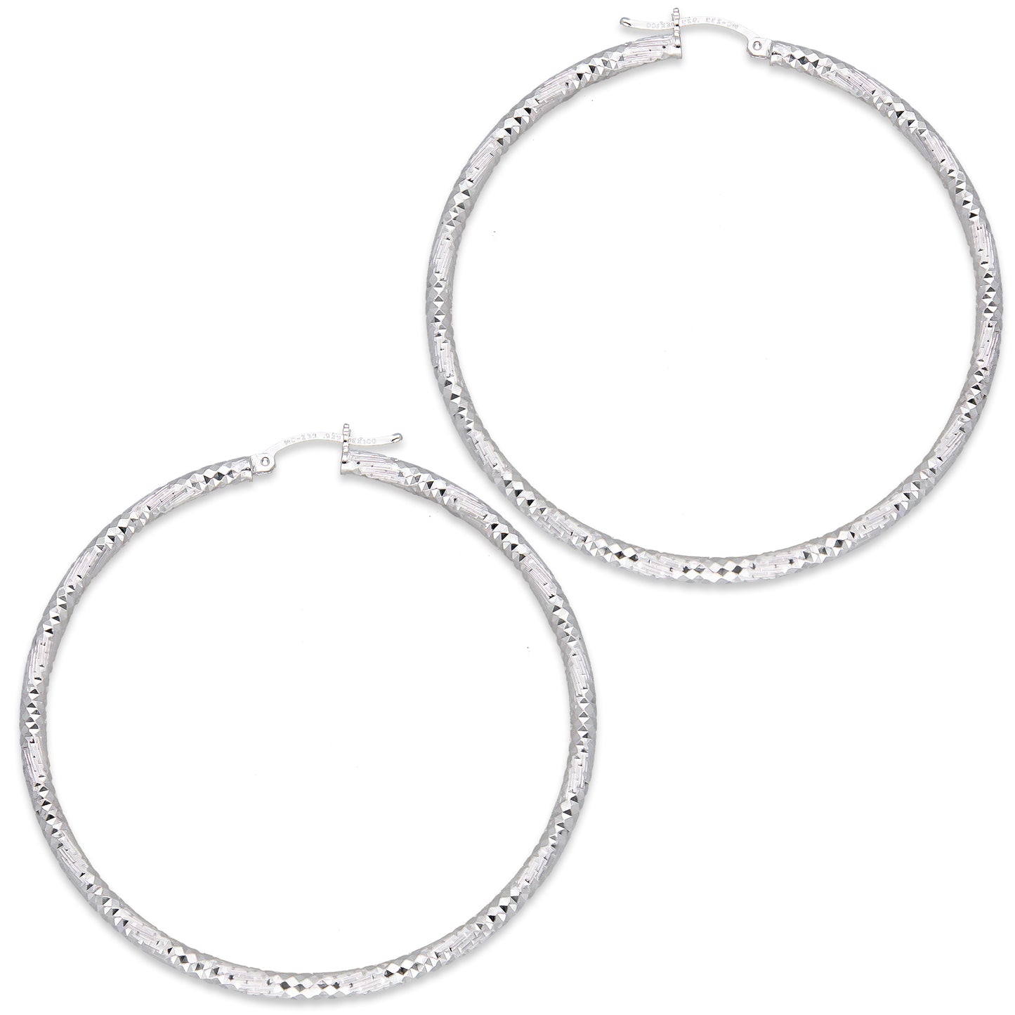 LPADI041 Arracada Diamantada Tubo Grueso Redondo Espiral Panal 3 mm 6.2 cm de Diámetro en Plata .925 2948047527