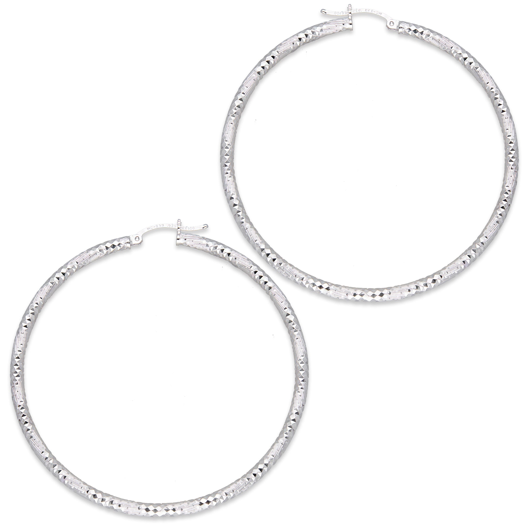 LPADI041 Arracada Diamantada Tubo Grueso Redondo Espiral Panal 3 mm 6.2 cm de Diámetro en Plata .925 2948047527