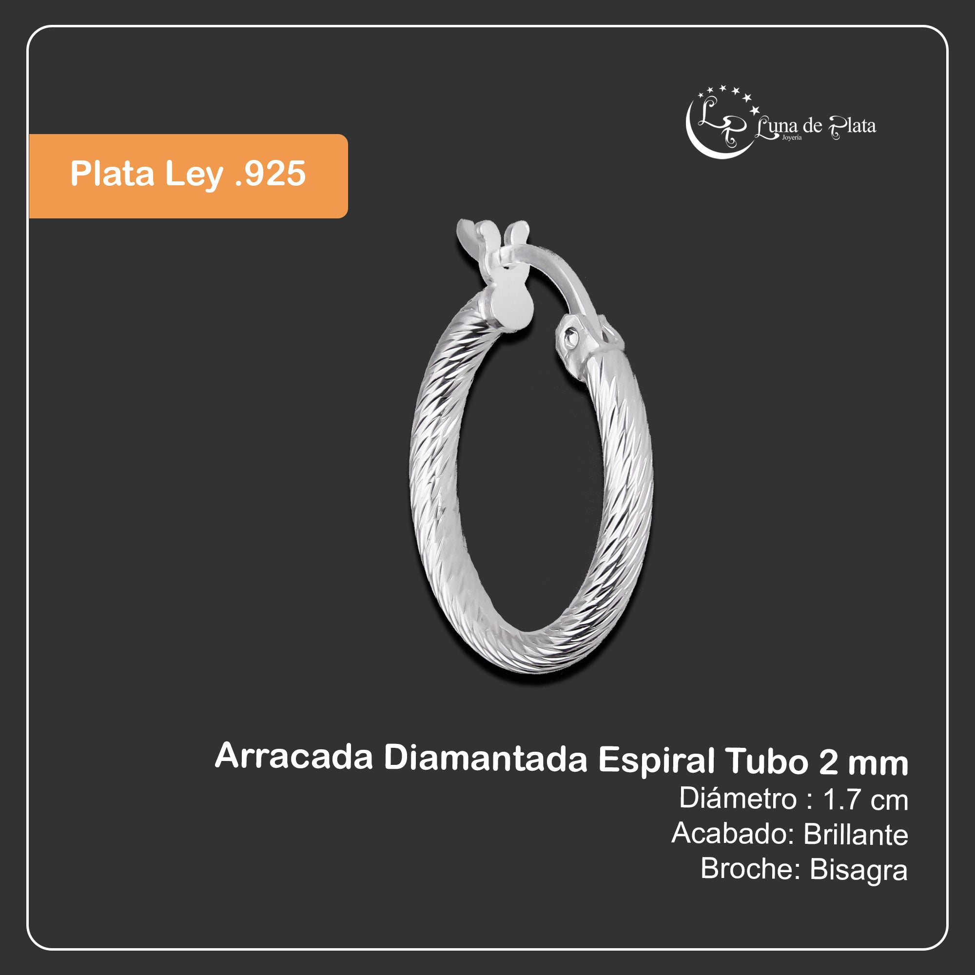 LPADI042 Arracada Diamantada Espiral 1.7 cm Tubo 2 mm en Plata .925 5576420878