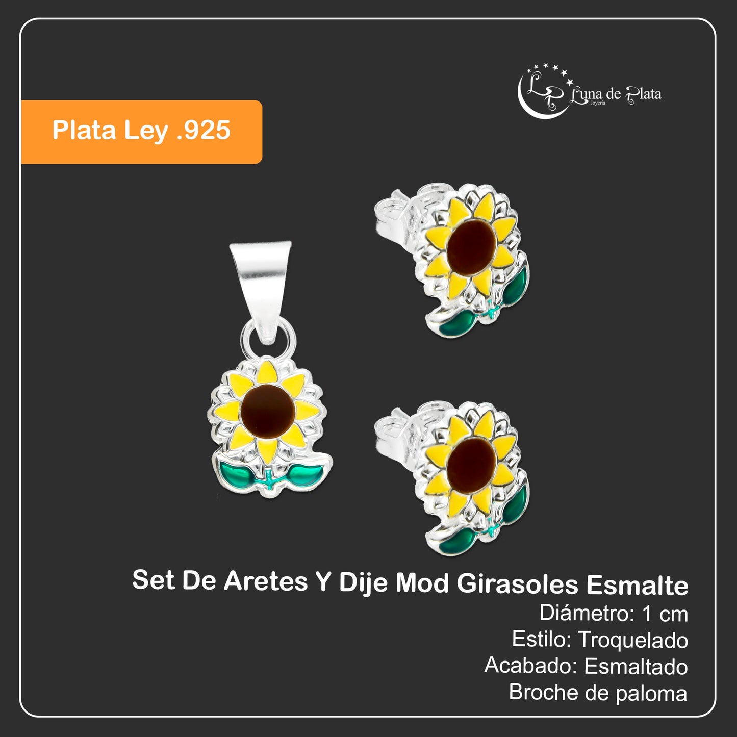 LPADJ001 Set De Aretes Y Dije Mod Girasoles Esmalte Plata .925 Taxco MLM894234648