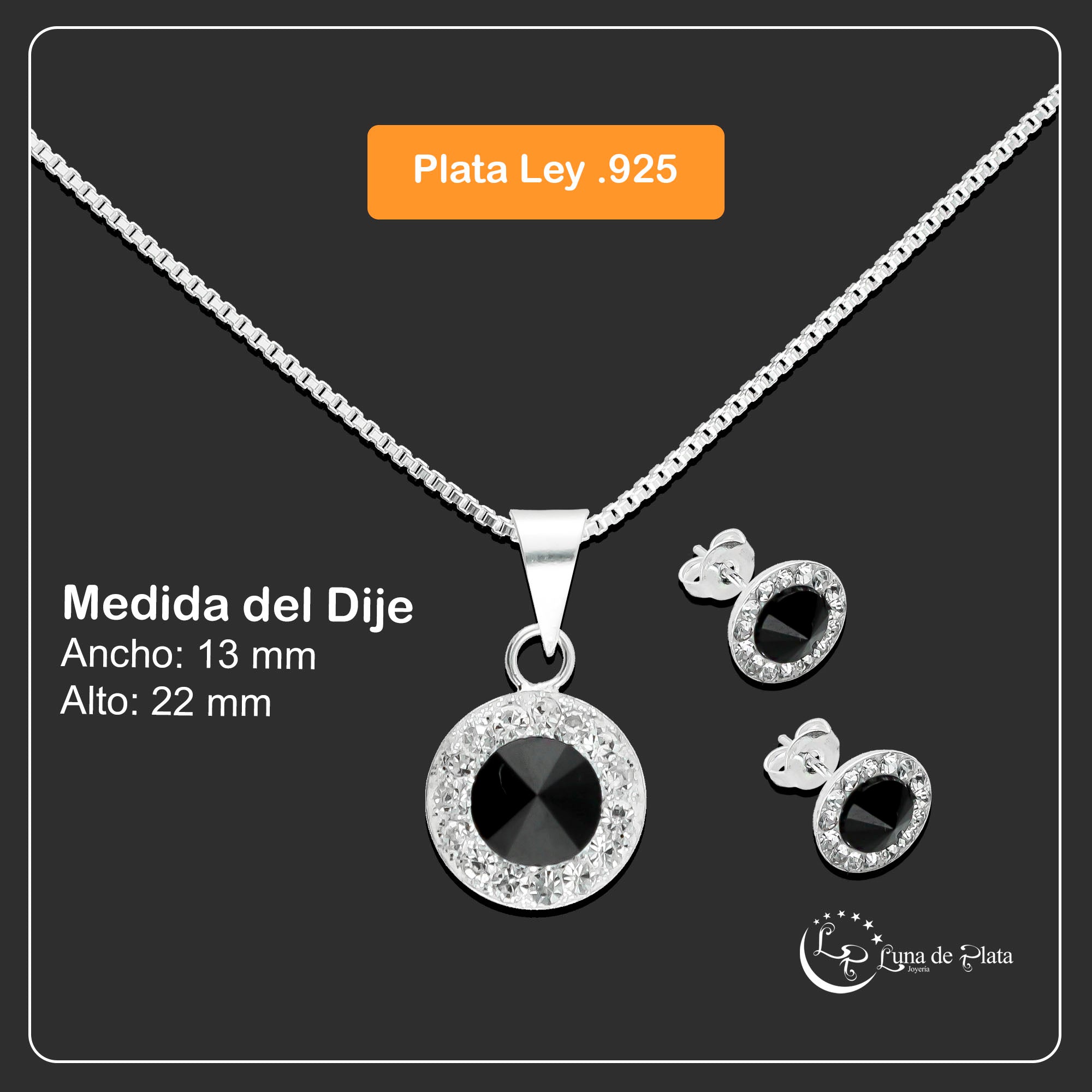 LPADJ018 Set Aretes + Dije + Cadena Disco CN OB en Plata Ley .925 2747077550