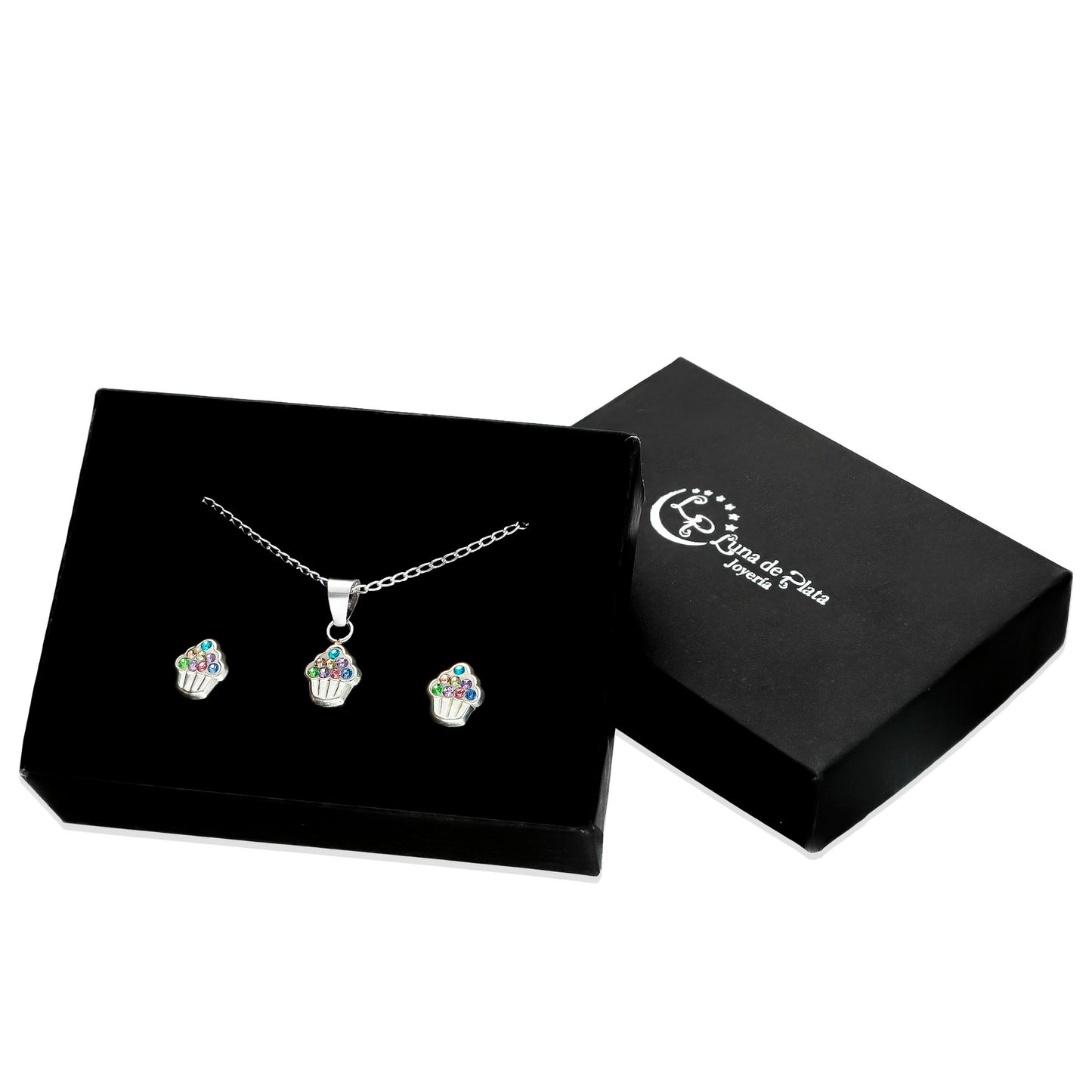 LPADJ019 Set Aretes + Dije + Cadena Cup Cake Multi en Plata Ley .925 2778787718