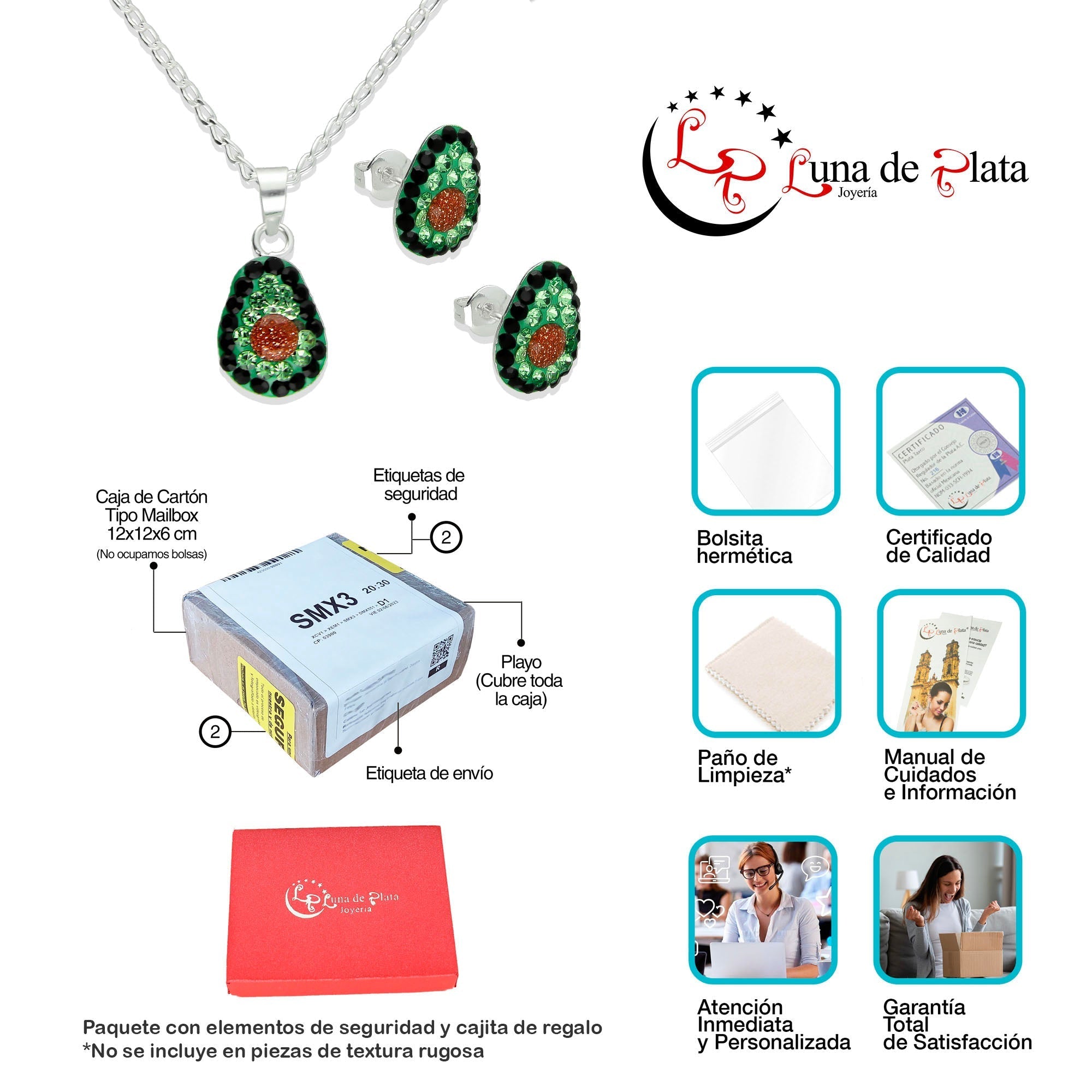 LPADJ021 Set Aretes + Dije + Cadena Aguacatito en Plata Ley .925 2780235292