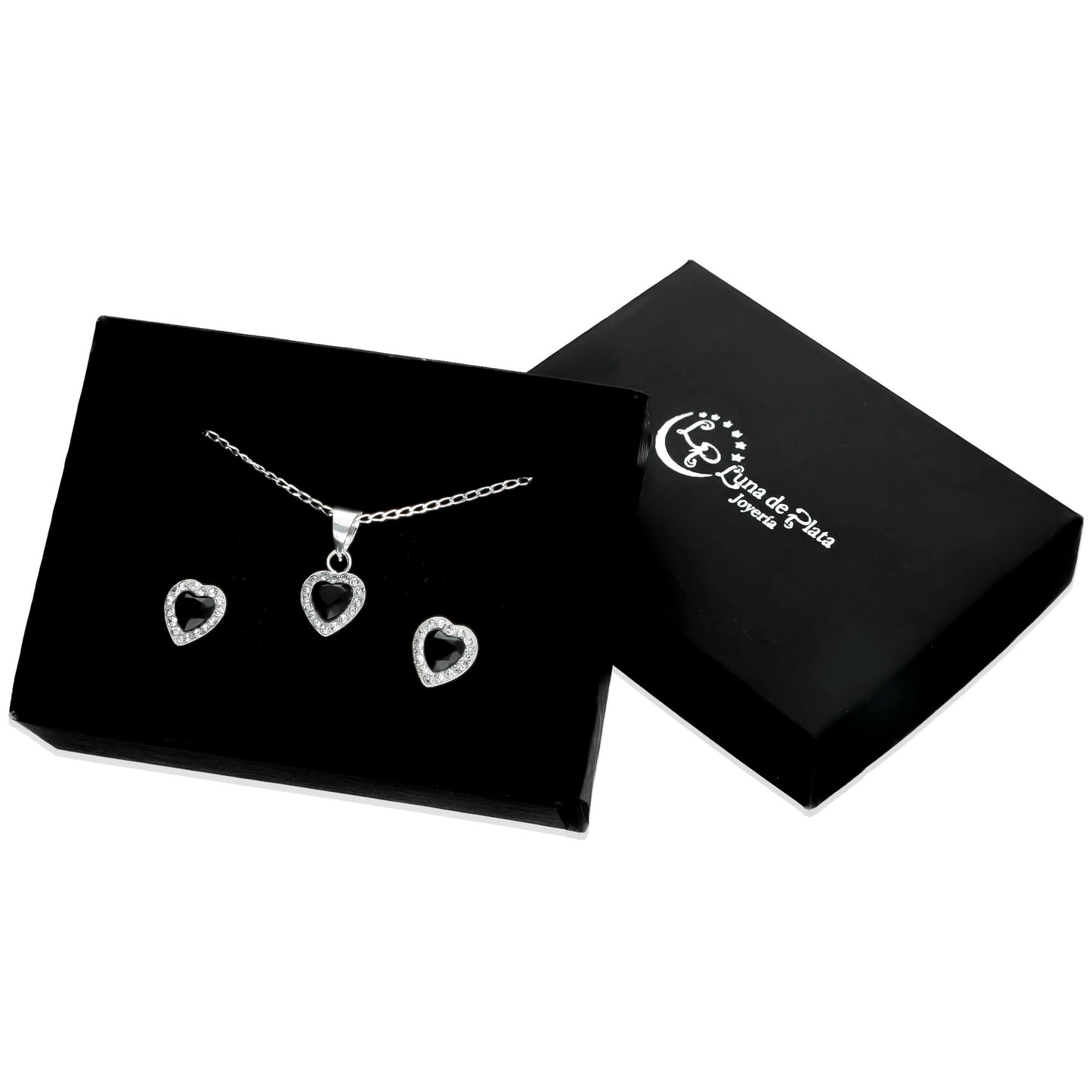 LPADJ023 Set Aretes + Dije + Cadena Cristales Corazón OB en Plata Ley .925 1999640721