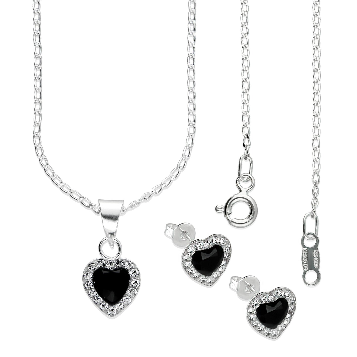 LPADJ023 Set Aretes + Dije + Cadena Cristales Corazón OB en Plata Ley .925 1999640721