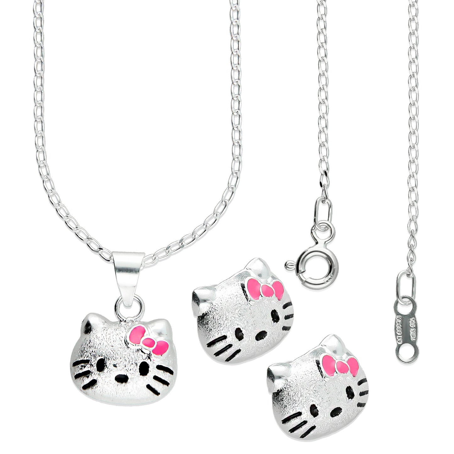 LPADJ025 Set Aretes + Dije + Cadena Kitty en Plata Ley .925 2780554348