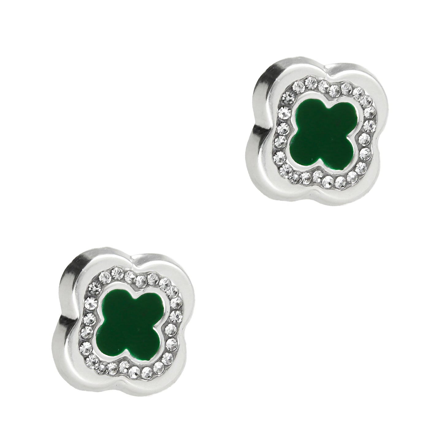 LPADJ031 Set De Aretes Y Dije Mod Trébol 3D Verde Plata .925 Taxco