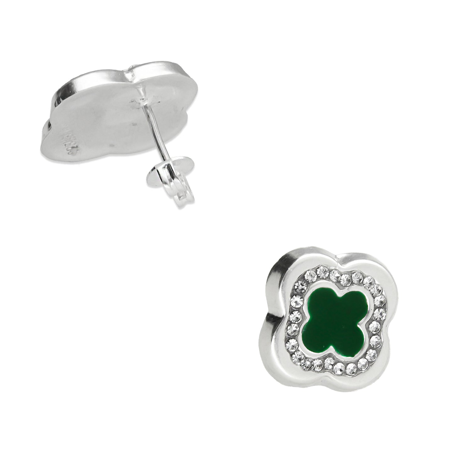 LPADJ031 Set De Aretes Y Dije Mod Trébol 3D Verde Plata .925 Taxco