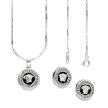 LPADJ038 Set De Aretes + Dije + Cadena Mod Medusa Fondo Negro Plata .925 Taxco