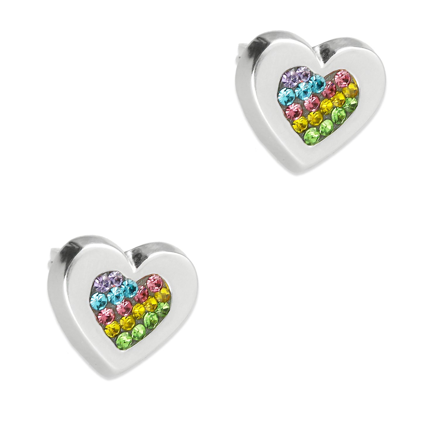 LPADJ047 Set Aretes Y Dije Corazón Cristales Multicolor en Plata Ley .925 2085848973