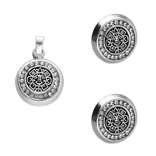 LPADJ059 Set Aretes Y Dije Calendario Azteca en Plata Ley .925 2086310839