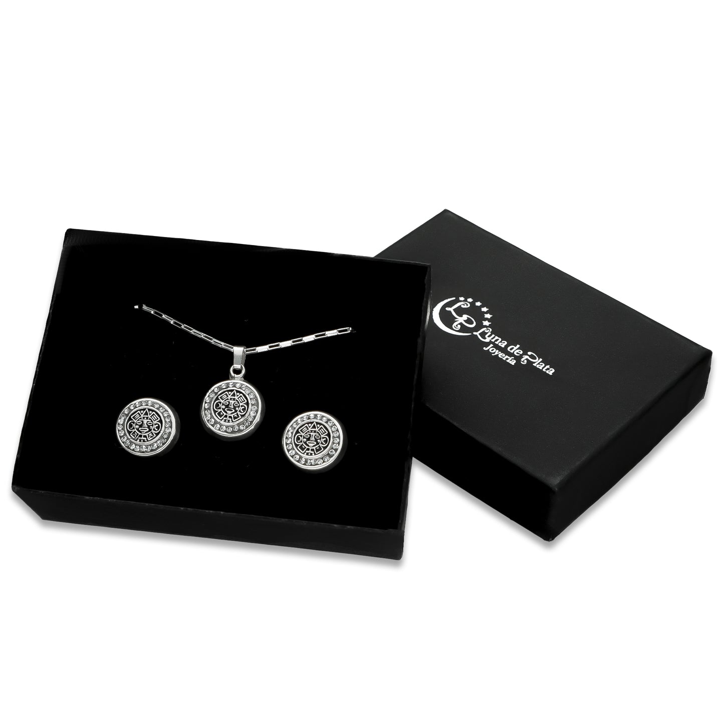 LPADJ060 Set Aretes + Dije + Cadena Calendario Azteca en Plata Ley .925 2086324675