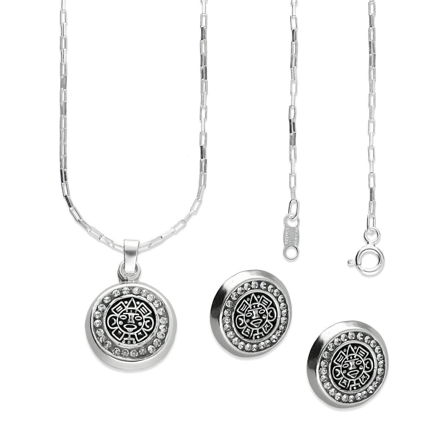 LPADJ060 Set Aretes + Dije + Cadena Calendario Azteca en Plata Ley .925 2086324675