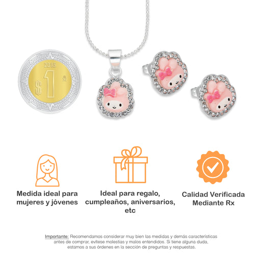 LPADJ067 Set Aretes + Dije + Cadena Melody Diámetro 2.1 cm en Plata Ley .925
