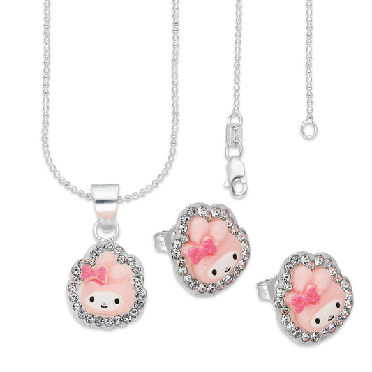 LPADJ067 Set Aretes + Dije + Cadena Melody Diámetro 2.1 cm en Plata Ley .925